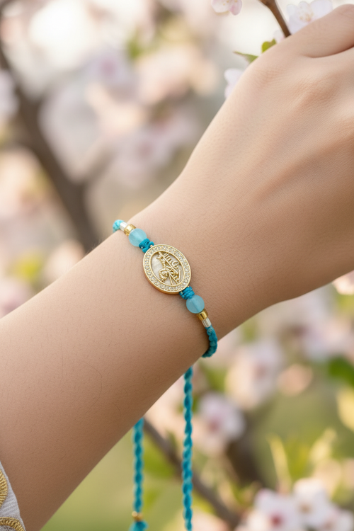 Radhe Krishna Crystal Blue Thread Rakhi