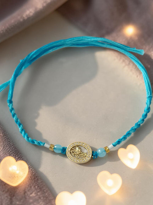 Radhe Krishna Crystal Blue Thread Rakhi