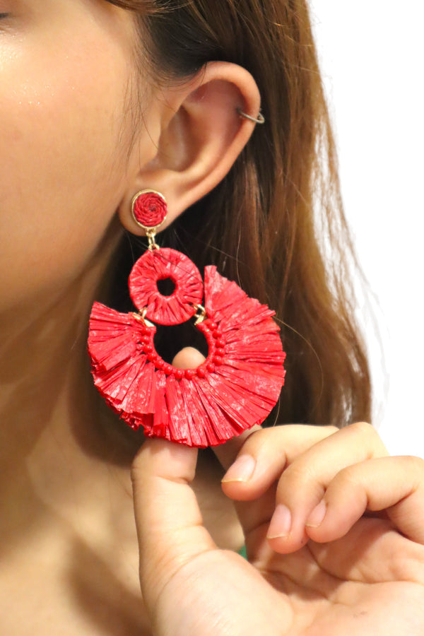 Scarlet Fringe Radiance - Handmade Statement Earrings
