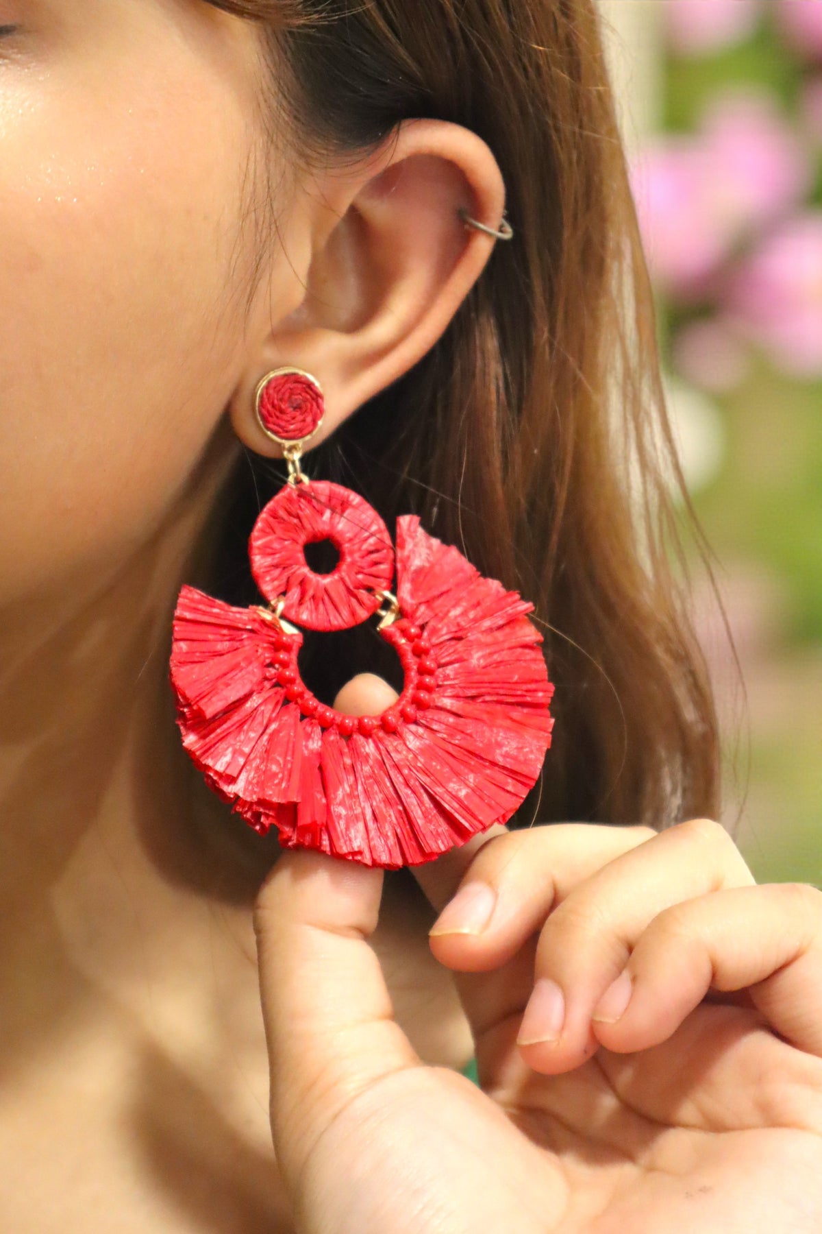 Scarlet Fringe Radiance - Handmade Statement Earrings