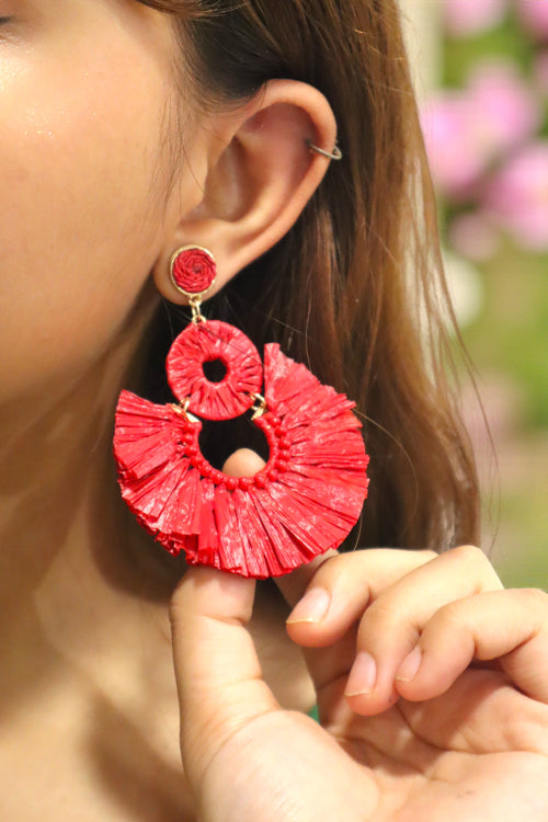 Scarlet Fringe Radiance - Handmade Statement Earrings