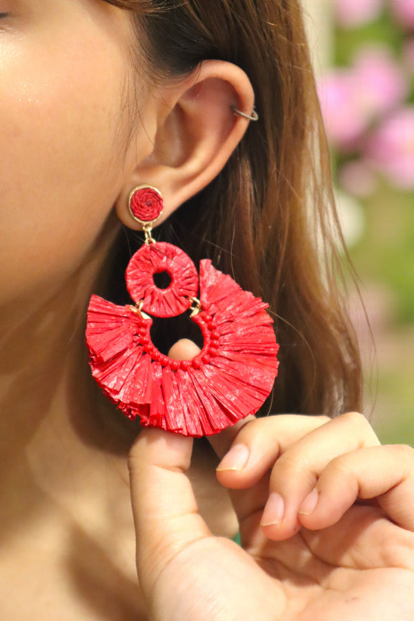 Scarlet Fringe Radiance - Handmade Statement Earrings