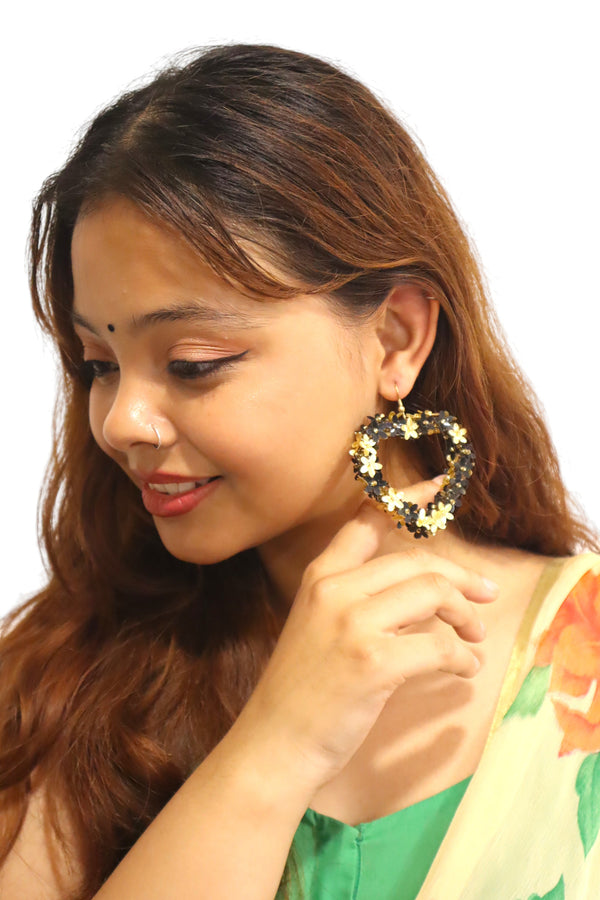 Midnight Bloom Heart Hoops - Handmade Statement Earrings