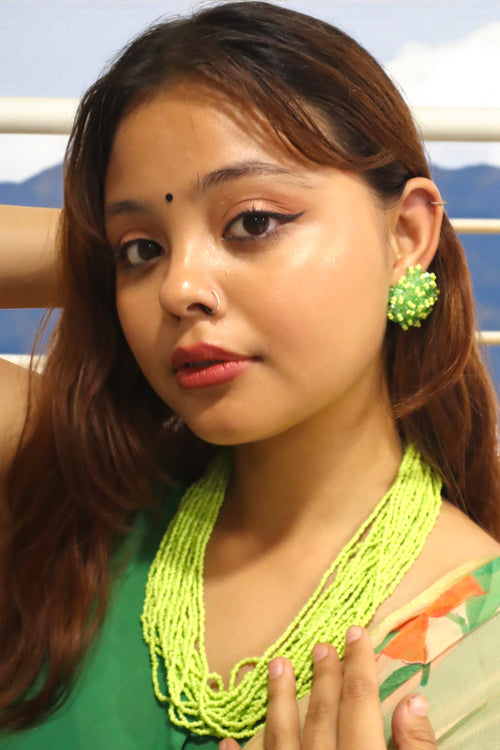 Multilayer Beaded Necklace With Matching Earrings- 26 Colours Available