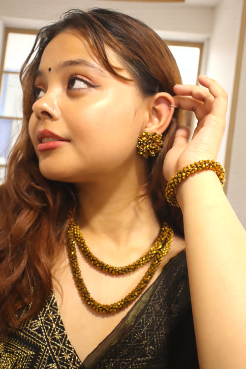 Multi Style-Crystal Shimmer Set- Golden- 3 Pc Set