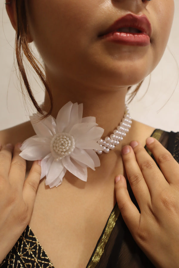Bloom in White Statement Choker - HANDMADE