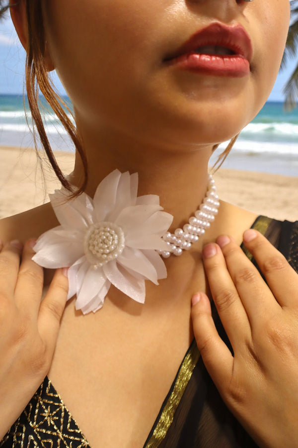 Bloom in White Statement Choker - HANDMADE