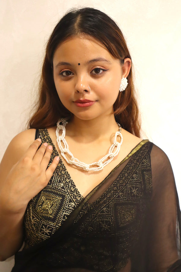 Pearl Power Link– Statement Chain Necklace with Matching Studs | Handmade Elegance by INHANSS