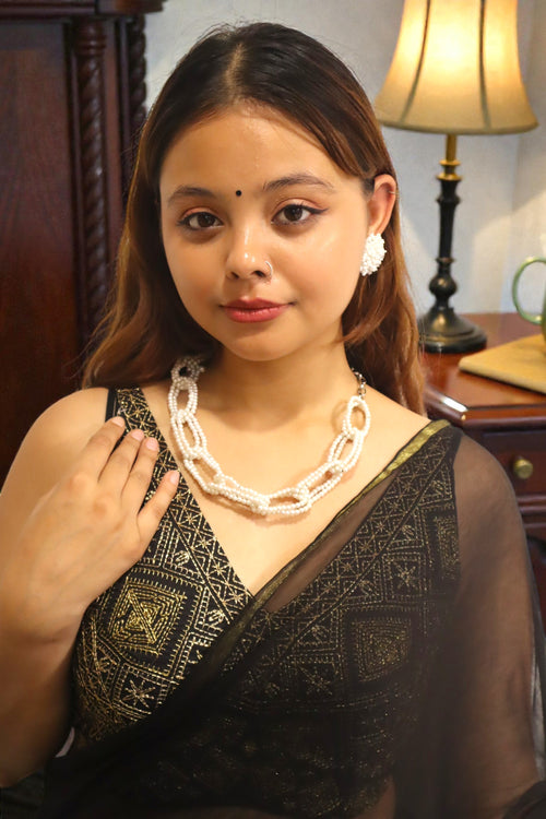 Pearl Power Link– Statement Chain Necklace with Matching Studs | Handmade Elegance by INHANSS
