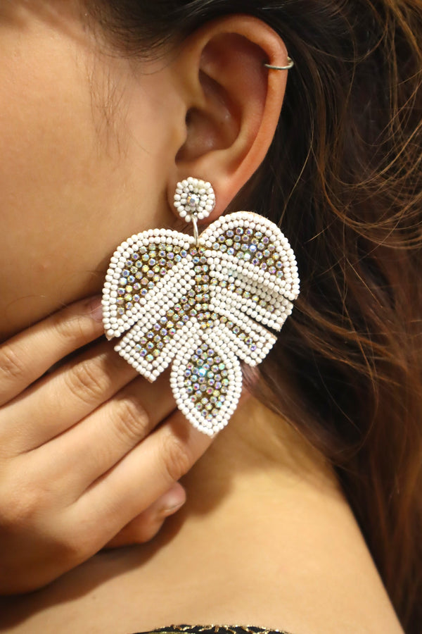 Sparkling Leaf Elegance - Handmade Statement Earrings