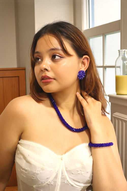 Complete Look Crystal Statement 3-Piece Set (Adjustable Necklace + Earrings + Adjustable Bangle )-18 Colors Avaialble
