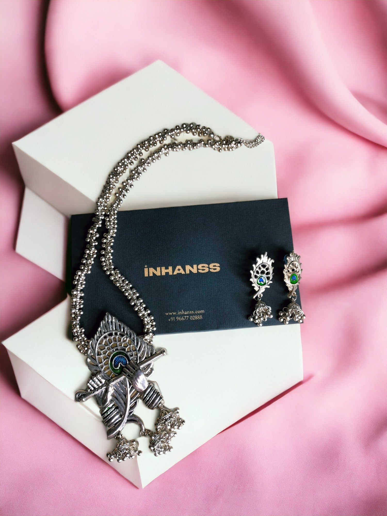 Hand Made Krishna Bansuri Necklace Set With Matching Earrings