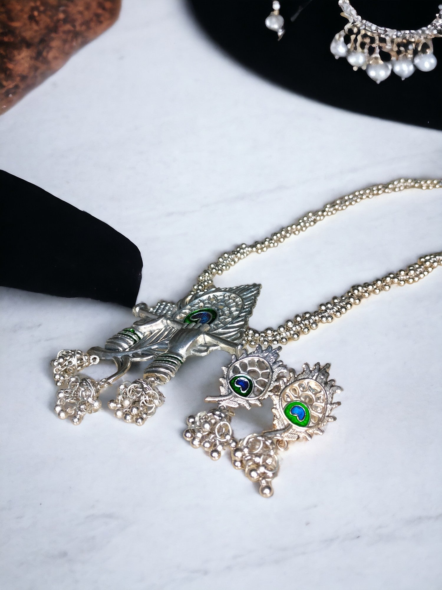 Hand Made Krishna Bansuri Necklace Set With Matching Earrings