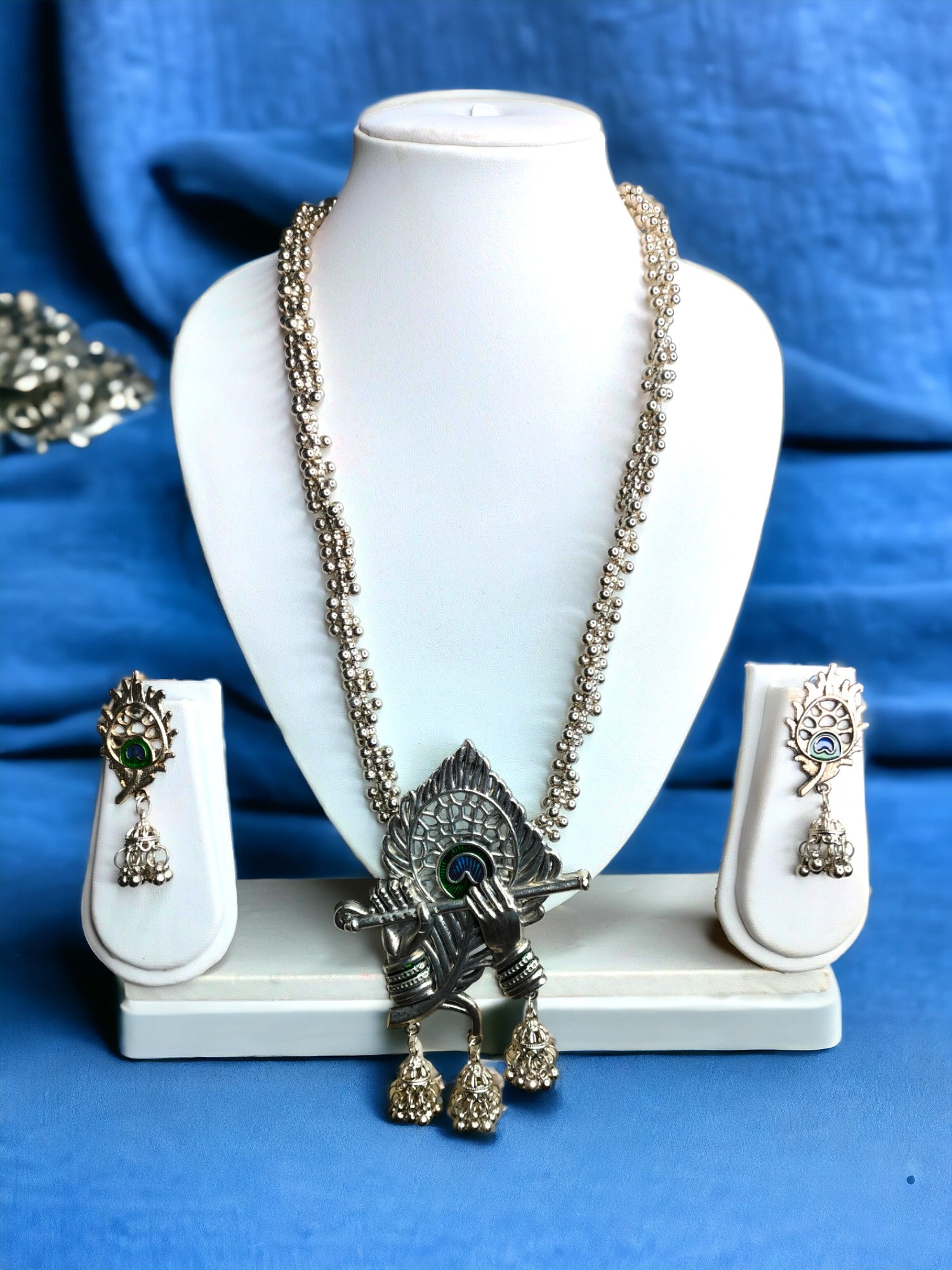 Hand Made Krishna Bansuri Necklace Set With Matching Earrings