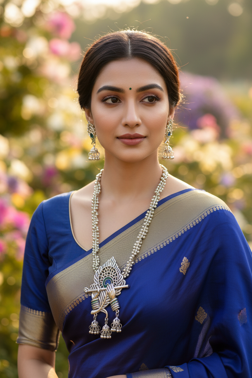 Hand Made Krishna Bansuri Necklace Set With Matching Earrings