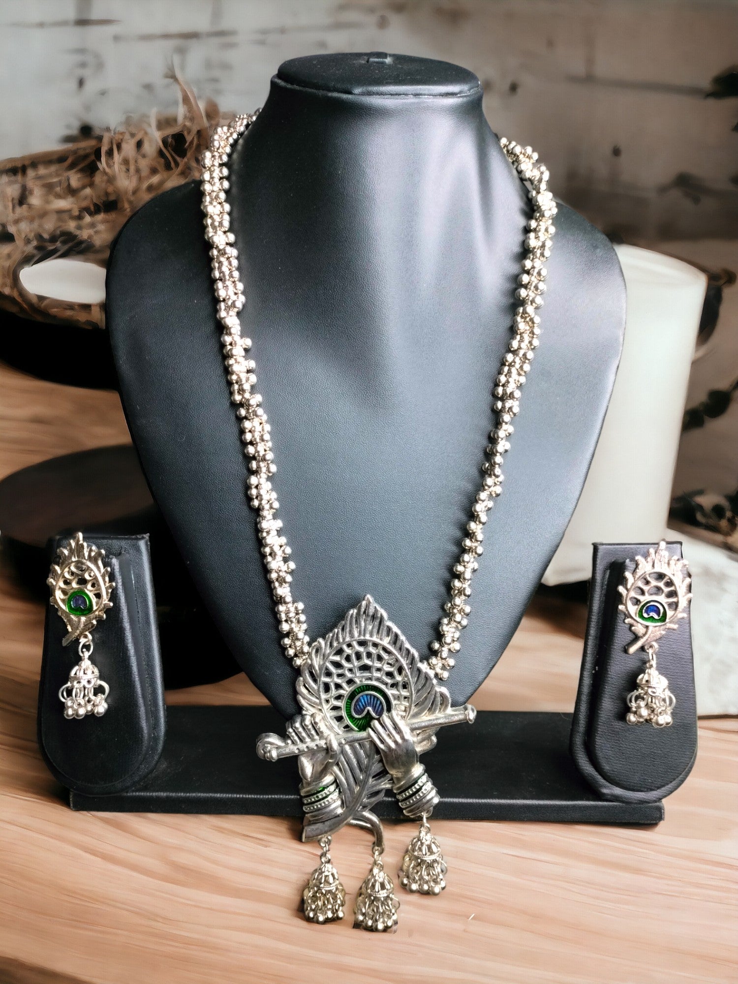Hand Made Krishna Bansuri Necklace Set With Matching Earrings