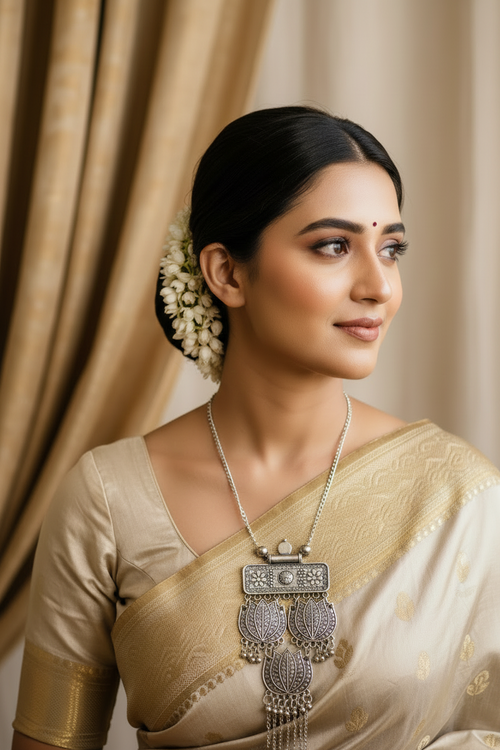 Lotus Noir Elegance Oxidized Set with Matching Earrings