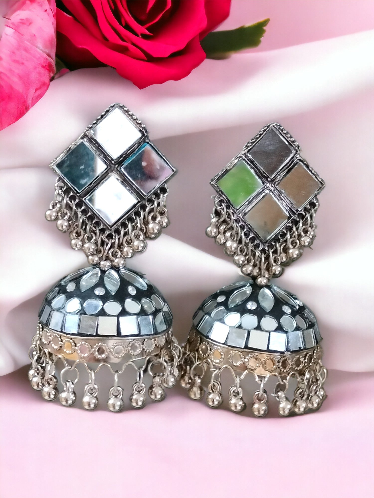 Shimmering Mosaic Jhumkas-Handmade