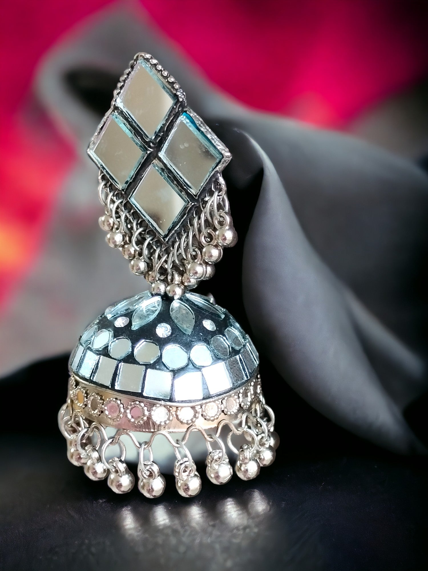 Shimmering Mosaic Jhumkas-Handmade