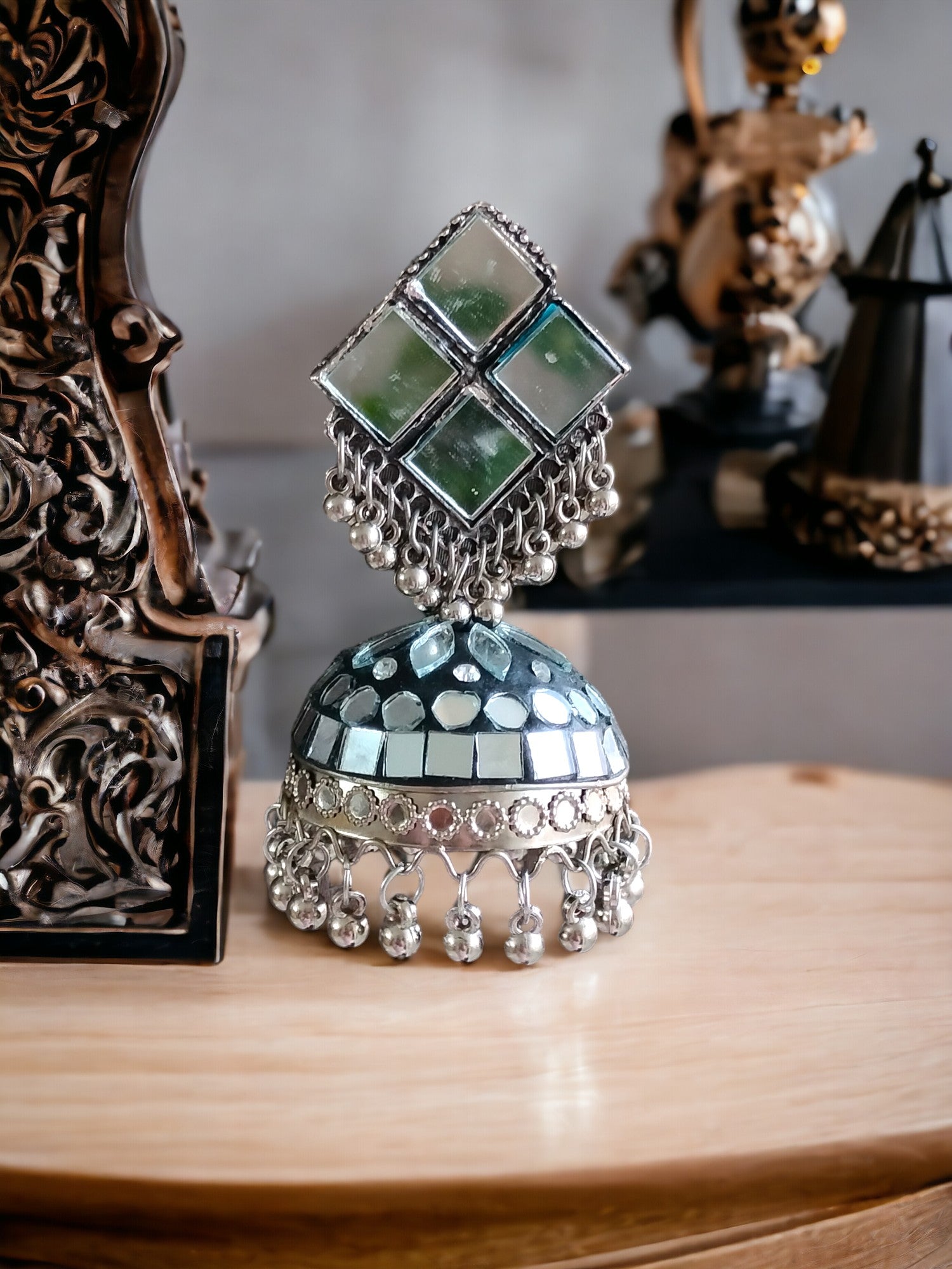 Shimmering Mosaic Jhumkas-Handmade