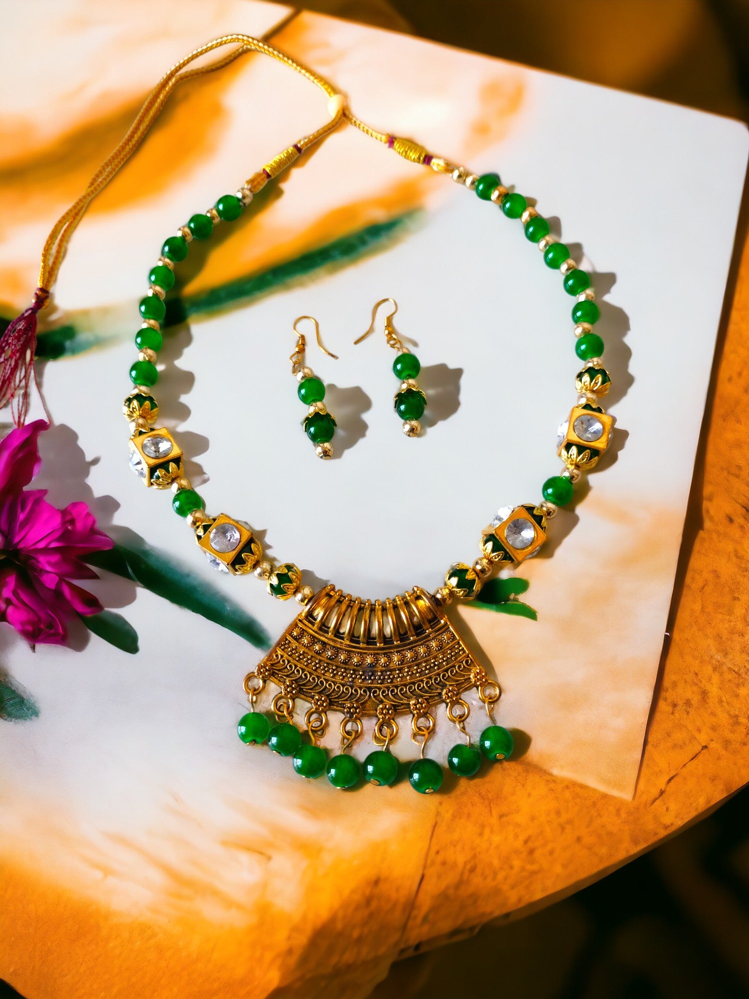 Emerald Enchantress Handmade Necklace  & Earrings Set