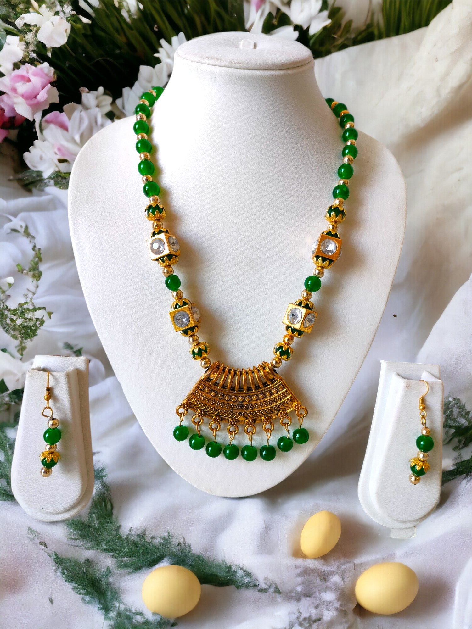 Emerald Enchantress Handmade Necklace  & Earrings Set