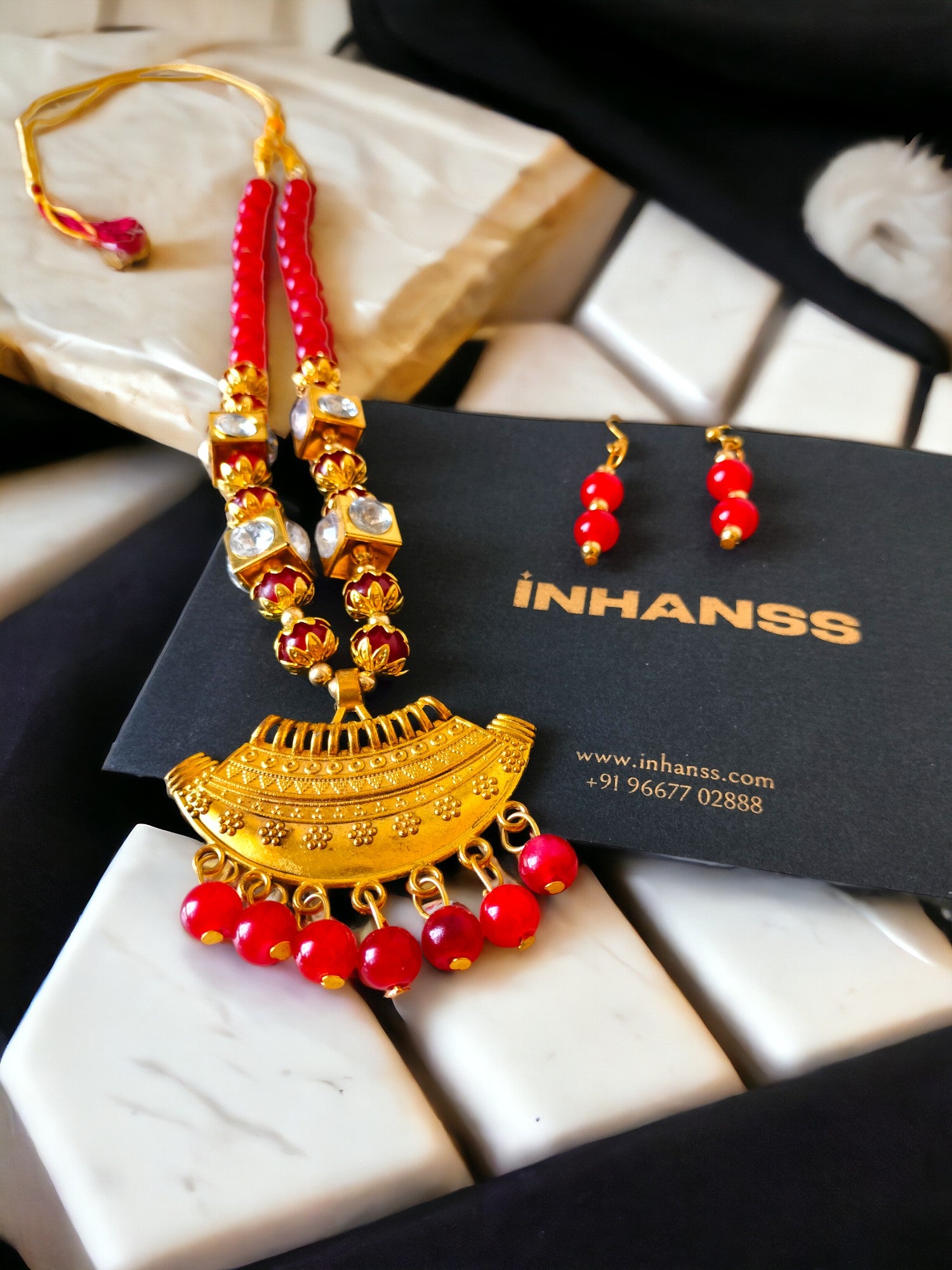 Crimson Regalia Handmade Necklace and Earring  Set