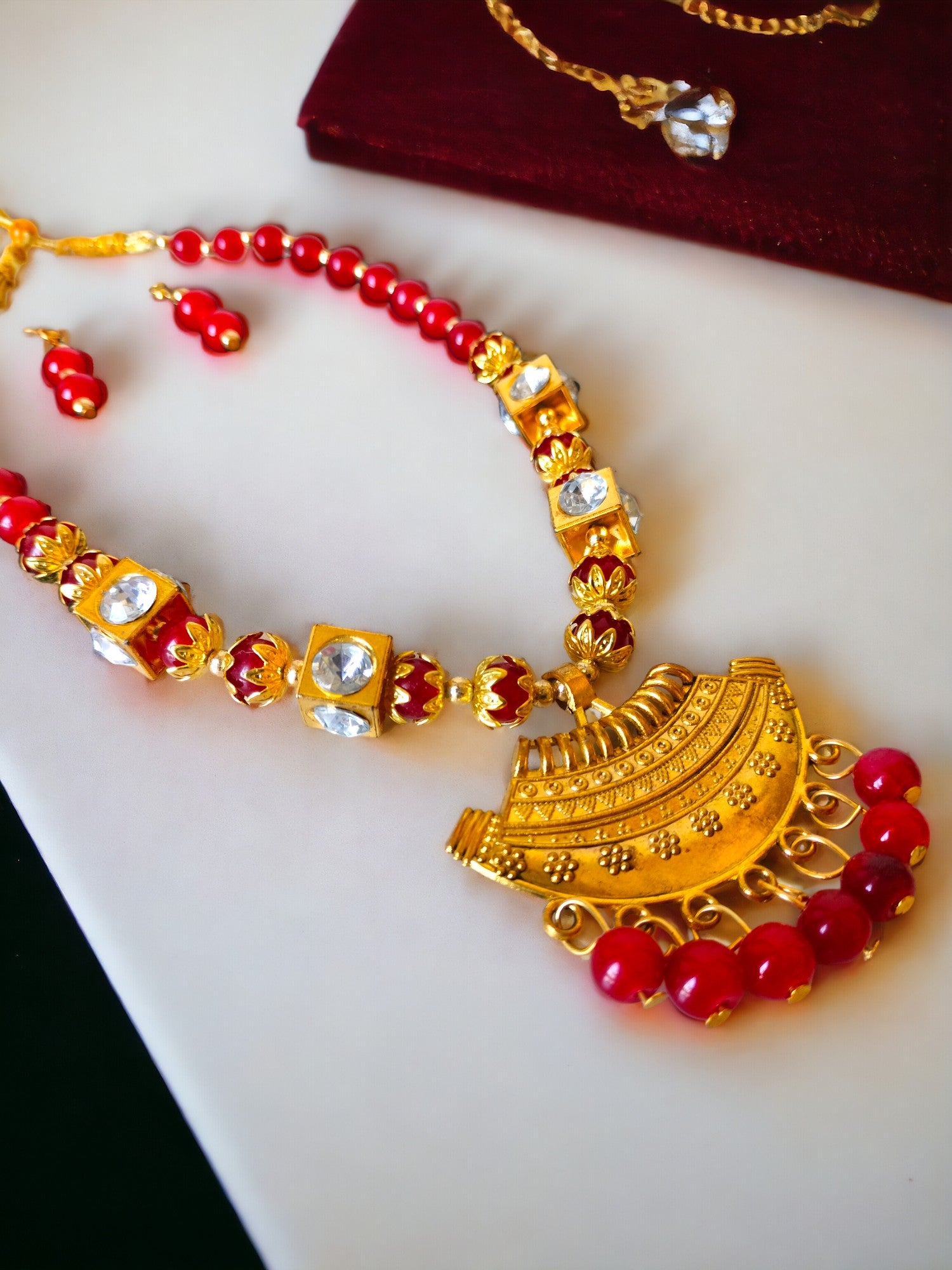 Crimson Regalia Handmade Necklace and Earring  Set