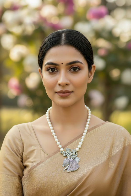 Eternal Dance Radha Krishna Pearl Set with Matching Earrings