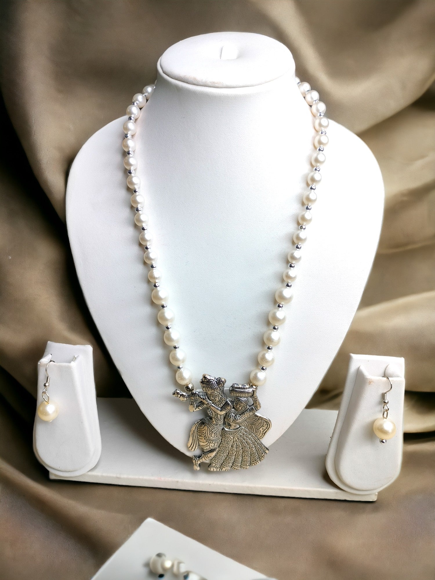 Eternal Dance Radha Krishna Pearl Set with Matching Earrings