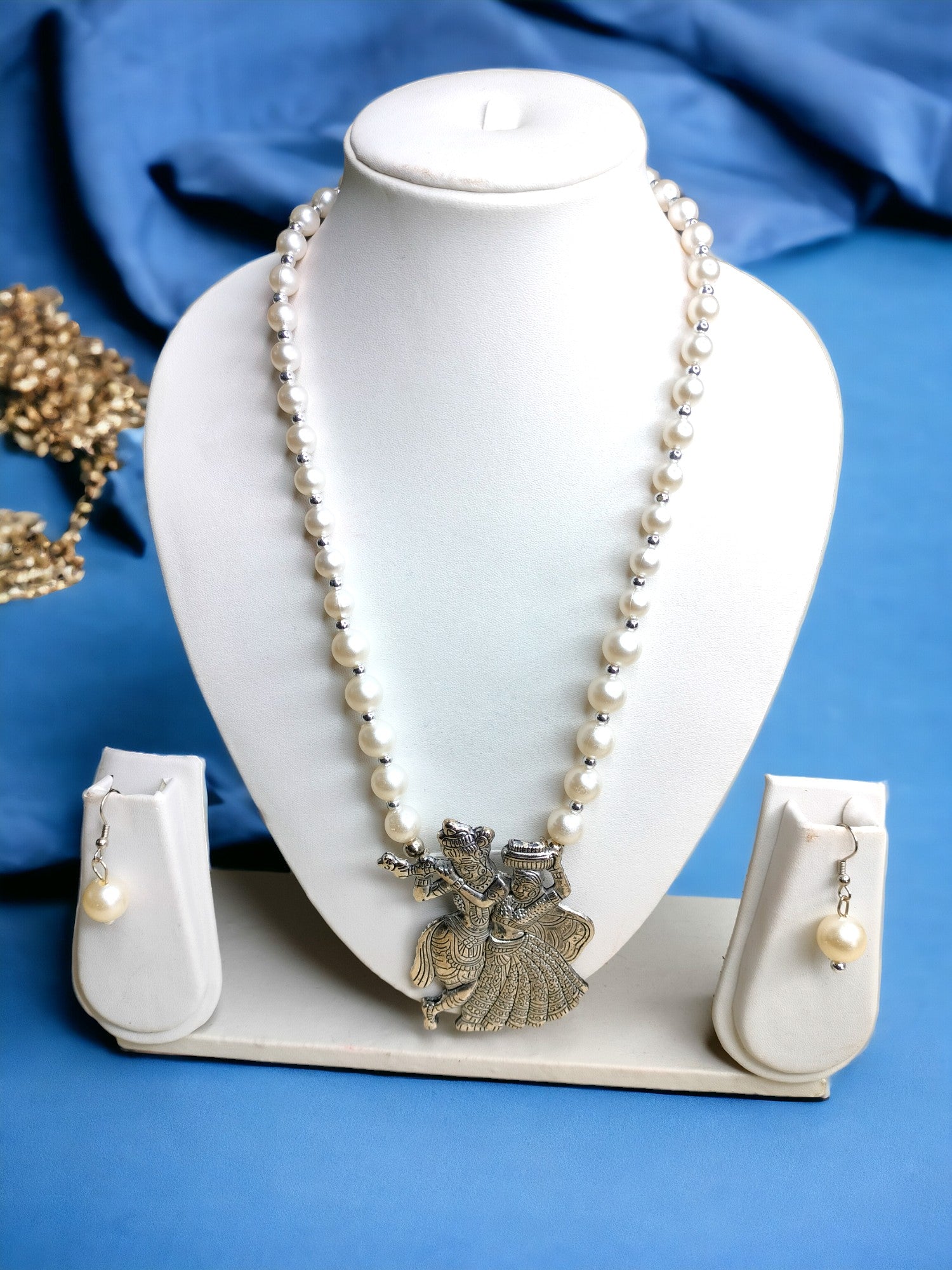 Eternal Dance Radha Krishna Pearl Set with Matching Earrings