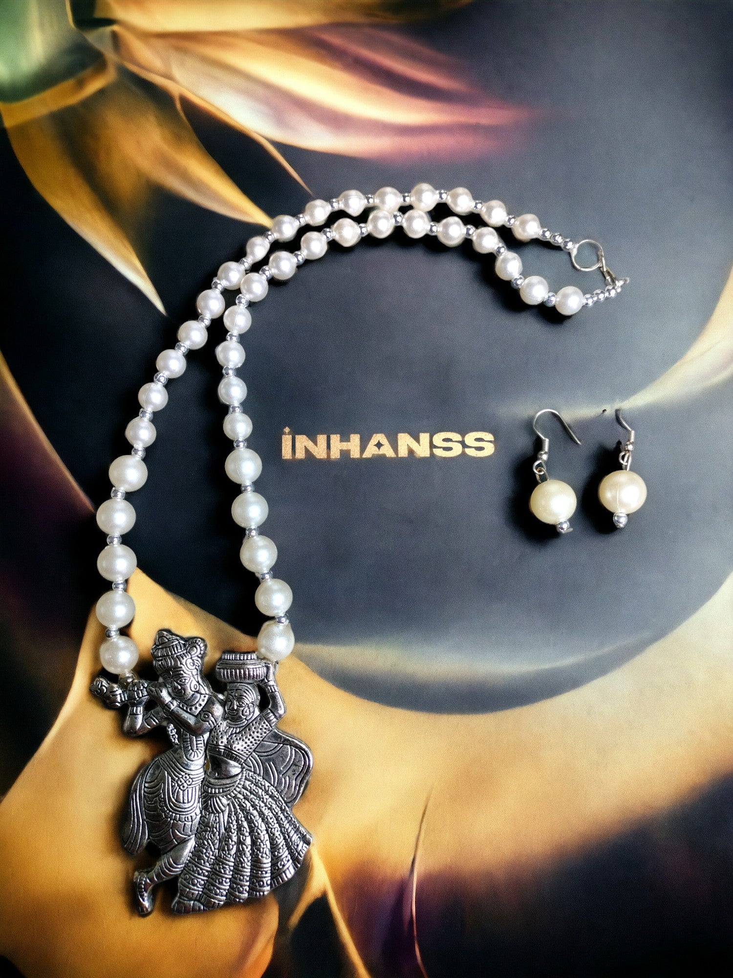 Eternal Dance Radha Krishna Pearl Set with Matching Earrings