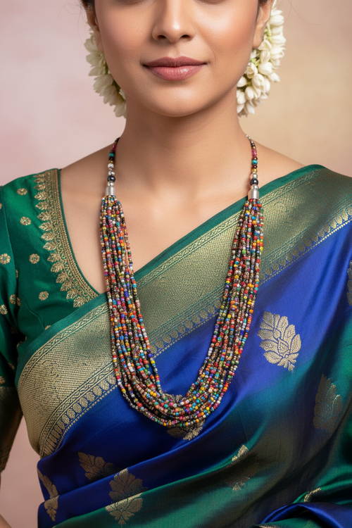 Handmade 12 Layered Long Beaded Necklace & Set - 5 Colours Available