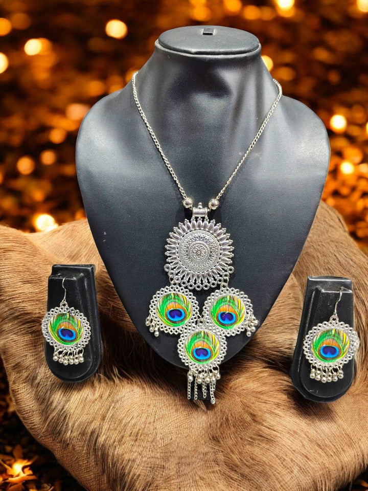 Peacock Charm Handmade Oxidized Necklace Set