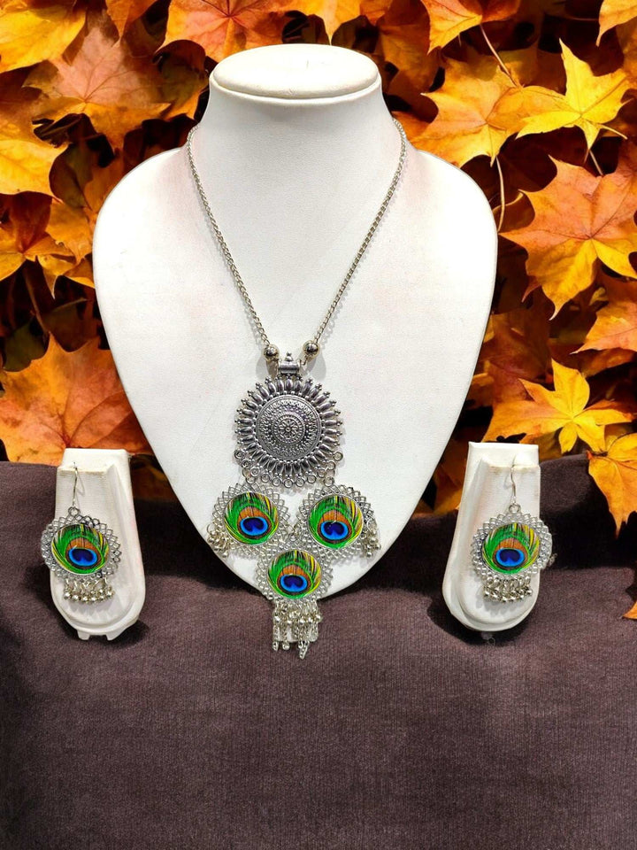 Peacock Charm Handmade Oxidized Necklace Set