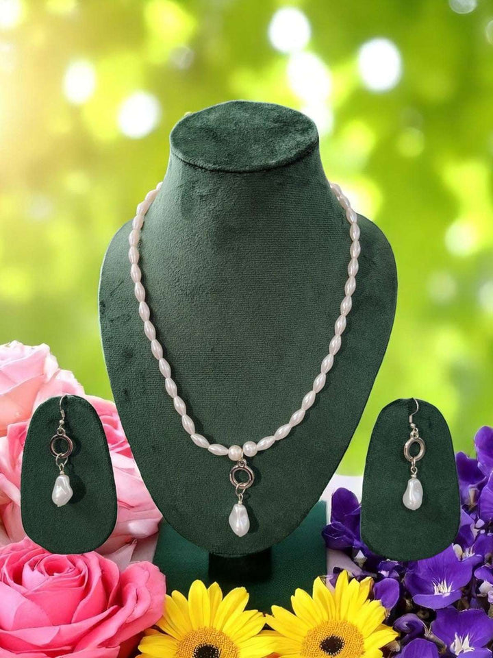 Pearl Drop Charm – Rice Pearl Necklace Set - Handmade
