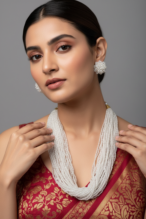 Handmade Luminous Elegance Multi-Layered Necklace Set-(24  Layers) - LONG