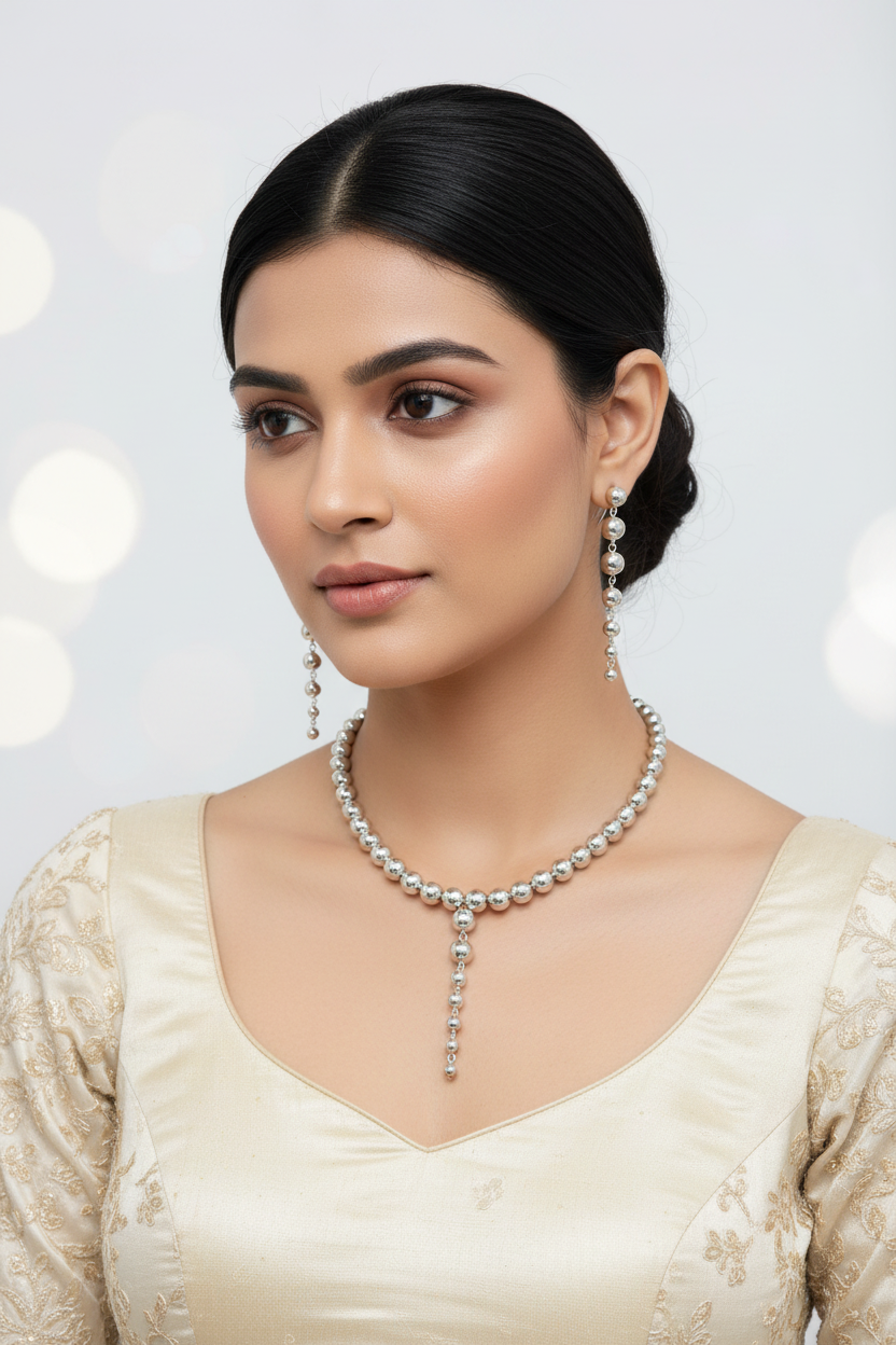 Chamakta Jadoo- Anti Tarnish & Handmade Beaded Hasli Necklace With Dangler Earrings