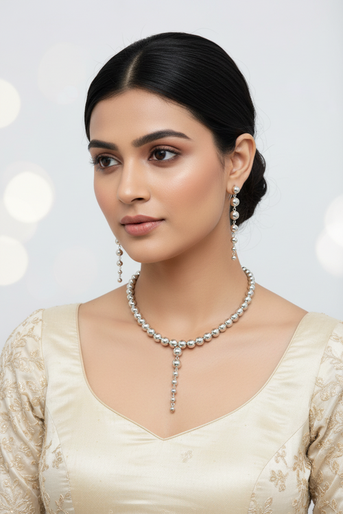 Chamakta Jadoo- Anti Tarnish & Handmade Beaded Hasli Necklace With Dangler Earrings