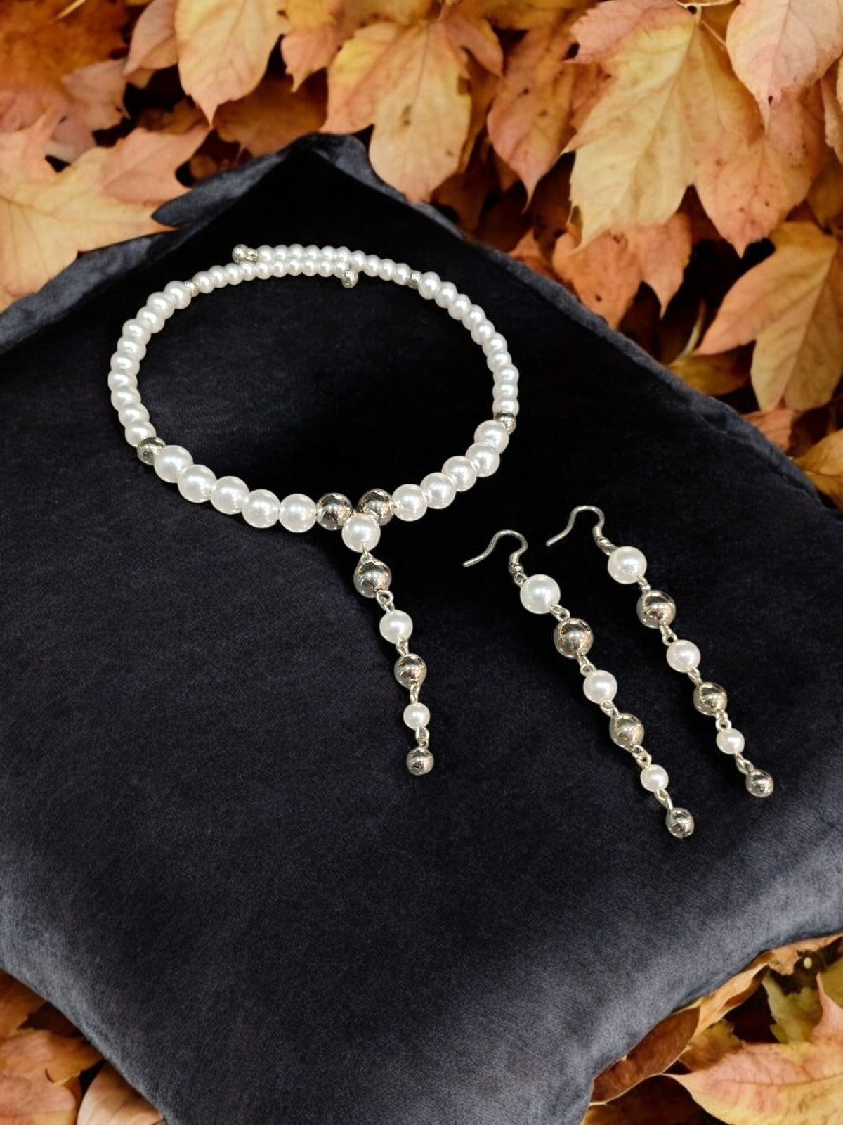 Noor-e-Nazakat- Anti Tarnish Pearl and Beaded Hasli Necklace with Dangler Earrings