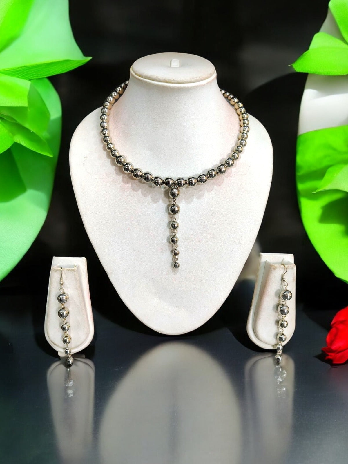 Chamakta Jadoo- Anti Tarnish & Handmade Beaded Hasli Necklace With Dangler Earrings