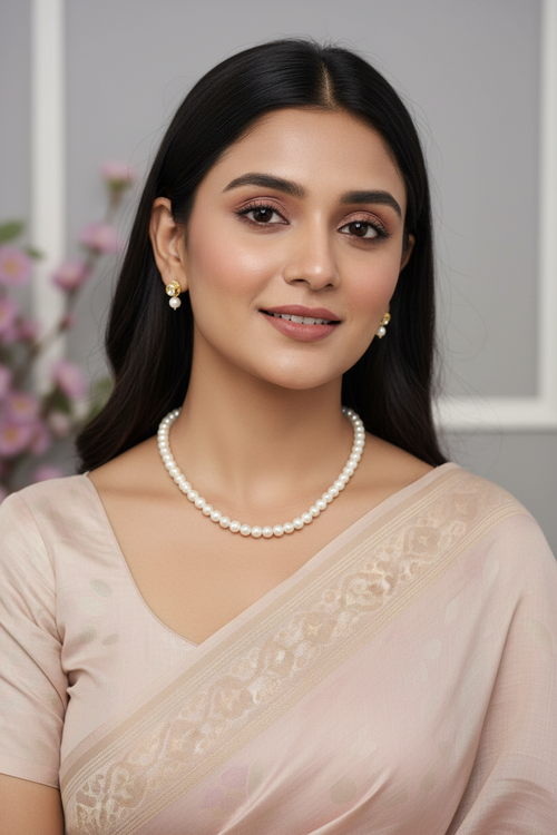 Safaid Nazakat Pearl Necklace With Kundan Earrings - Handmade