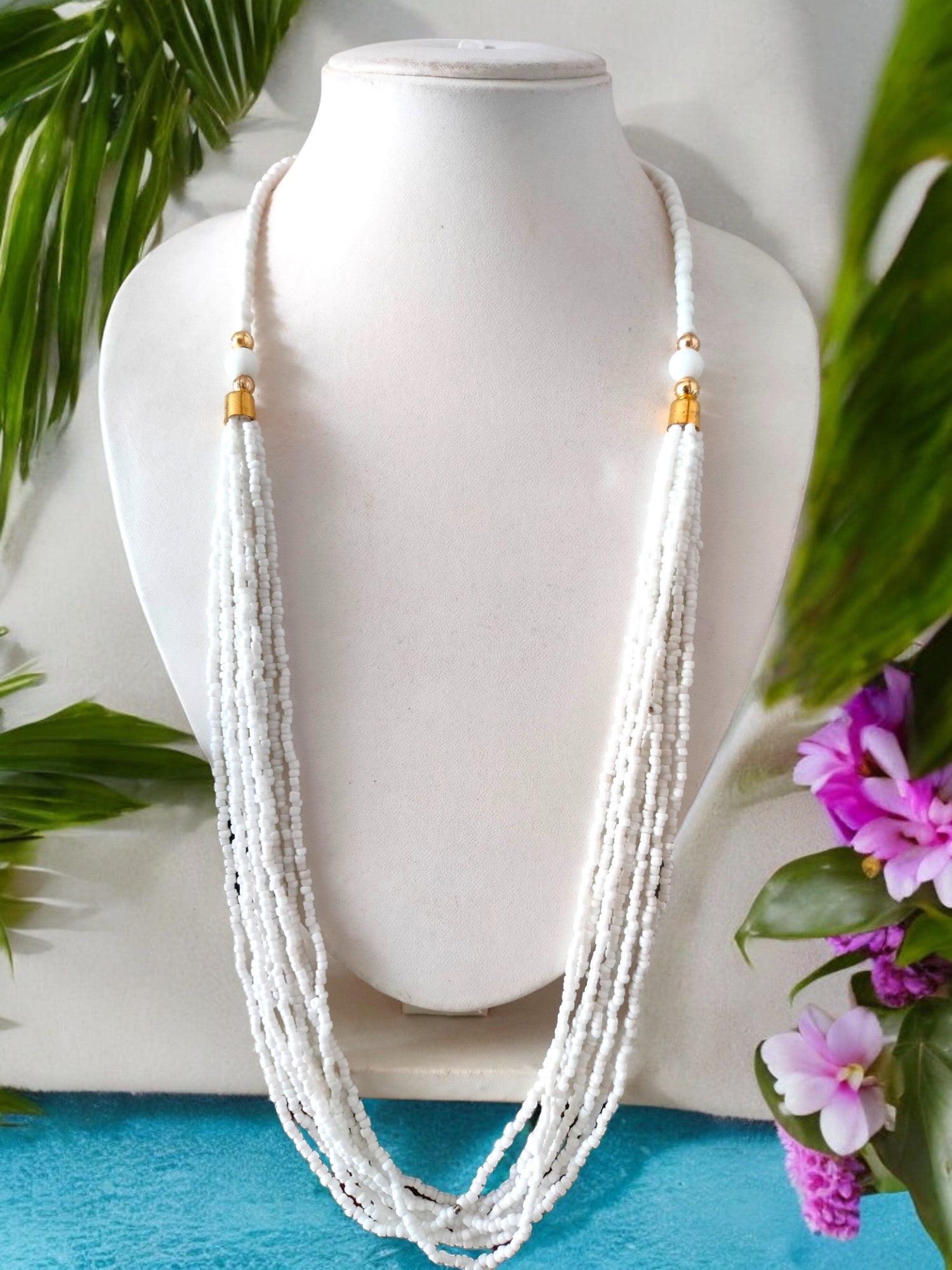 Elegant Frost: Handmade Multi-Layered Beaded Necklace(12 Layers)