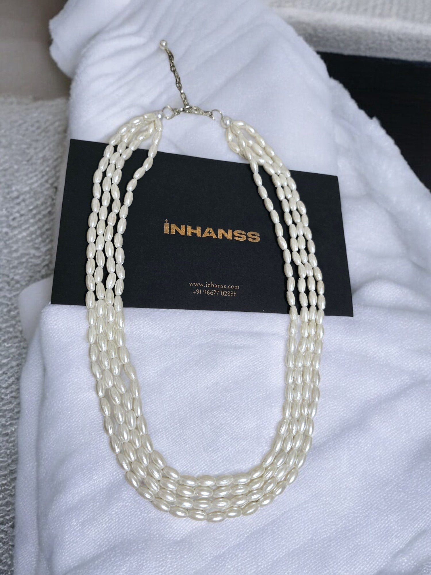 Moonlit Grace Rice Pearl Multi-Layered Necklace With Matching Earrings- Handmade (Off White)