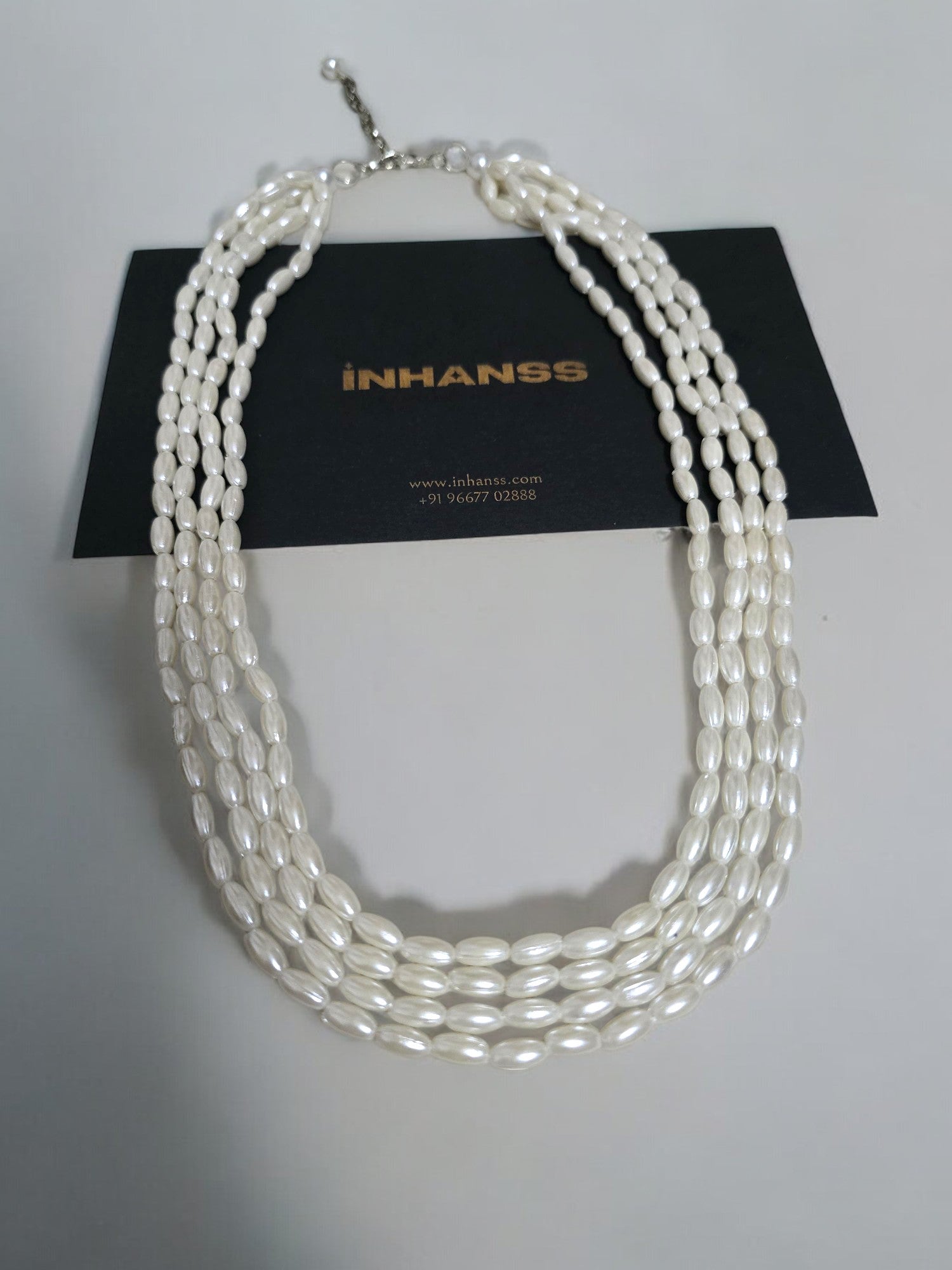Moonlit Grace Rice Pearl Multi-Layered Necklace With Matching Earrings- Handmade (Off White)