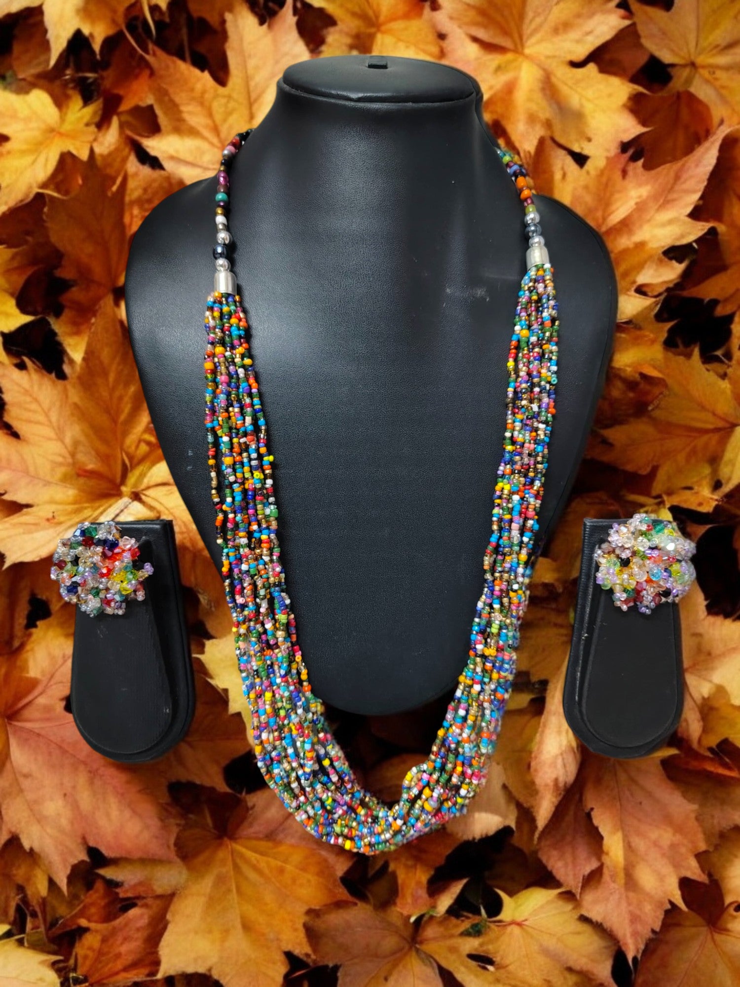 Handmade 12 Layered Long Beaded Necklace & Set - 5 Colours Available