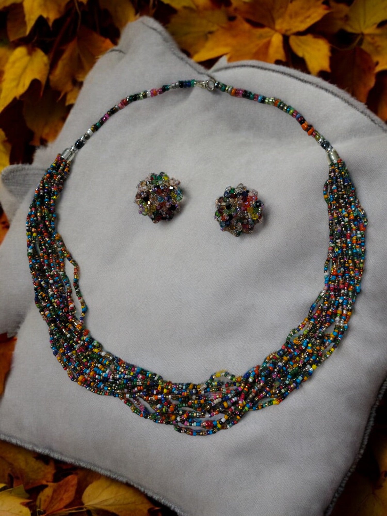 Handmade 12 Layered Long Beaded Necklace & Set - 5 Colours Available