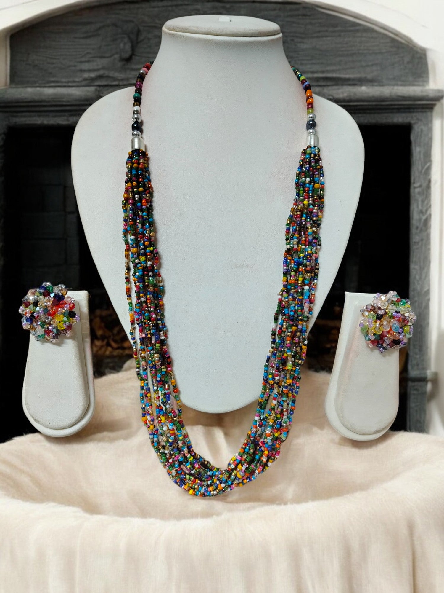 Handmade 12 Layered Long Beaded Necklace & Set - 5 Colours Available