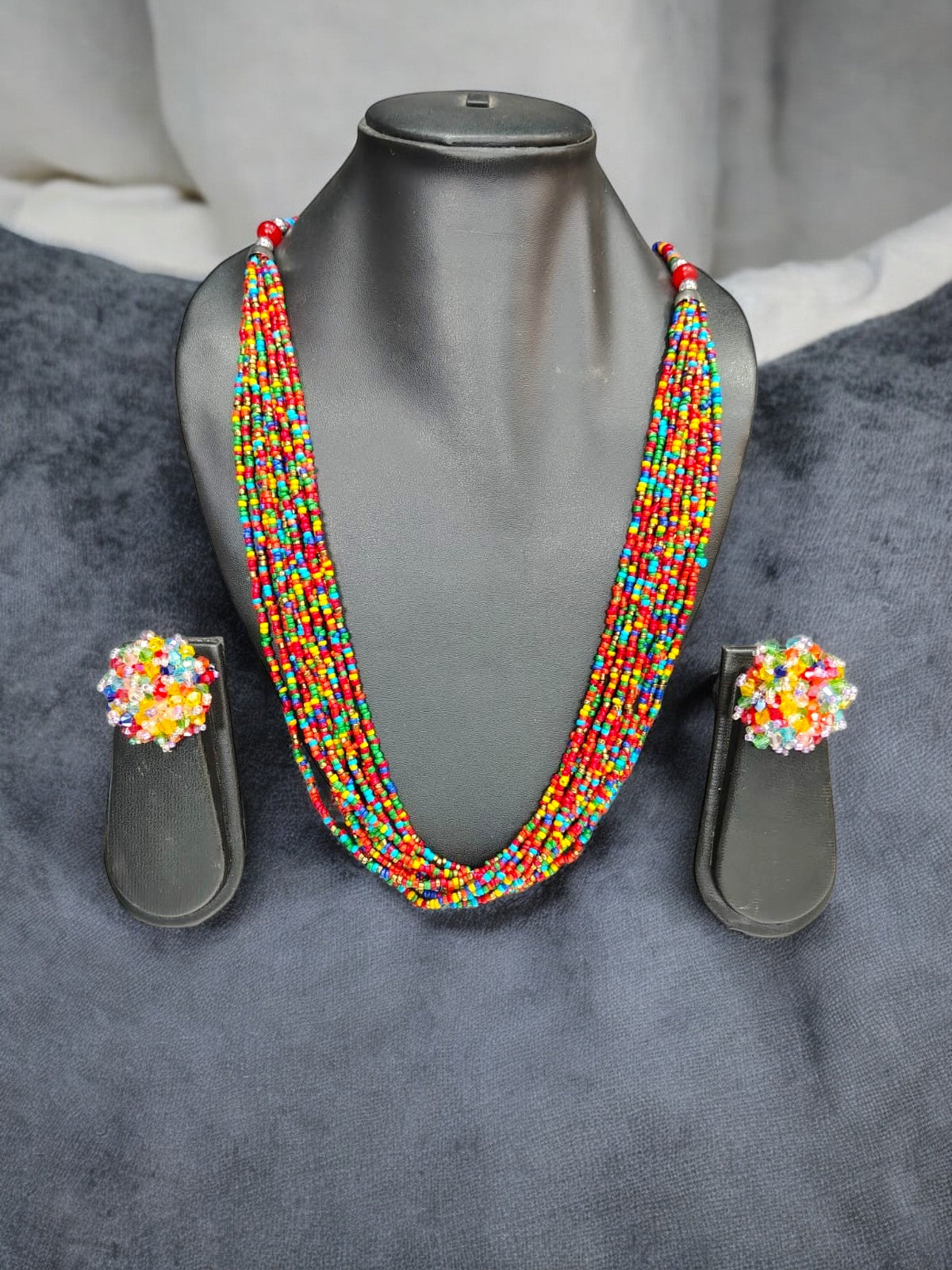 Handmade 12 Layered Long Beaded Necklace & Set - 5 Colours Available