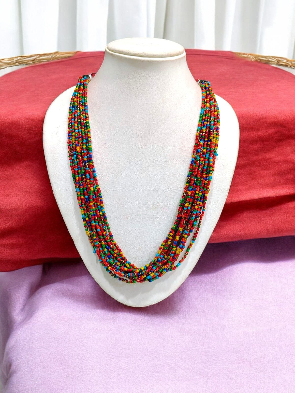 Handmade 12 Layered Long Beaded Necklace & Set - 5 Colours Available